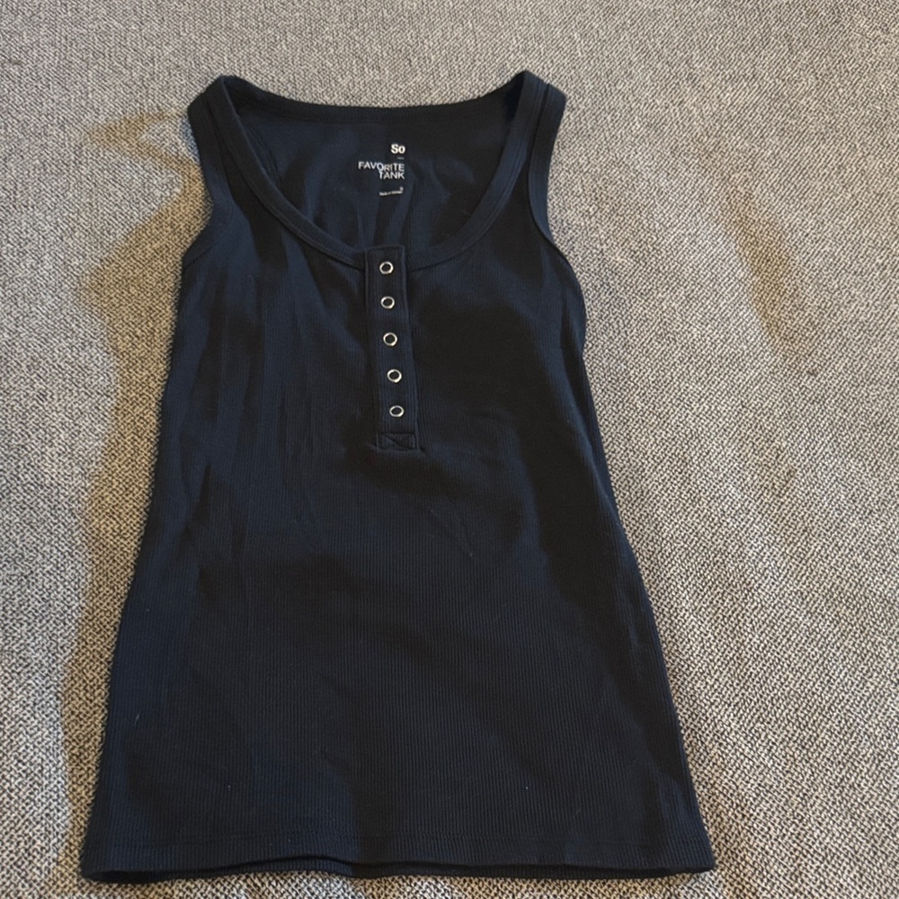 SO Black Tank Top with Button Accents